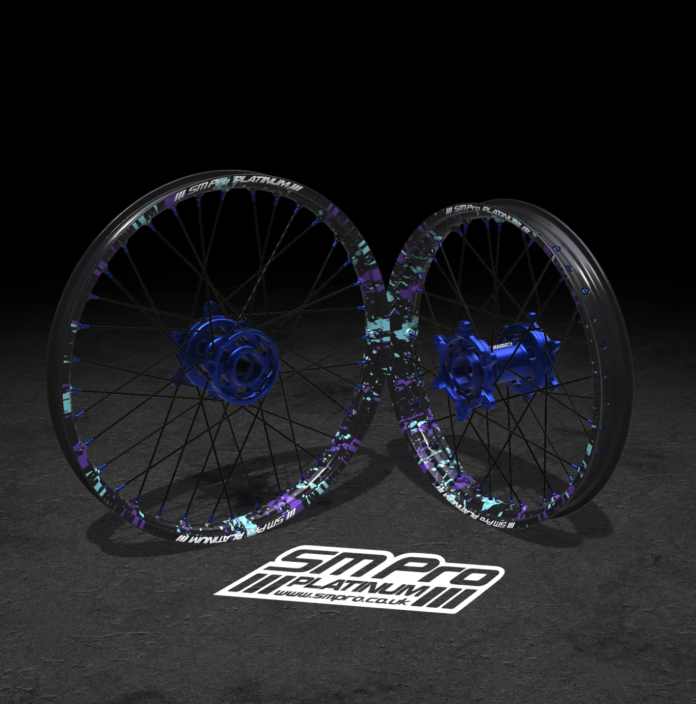 SM PRO SUR RON WHEEL SET 19/16 - SPLATTERKOTE BLUE/PURPLE COMBO